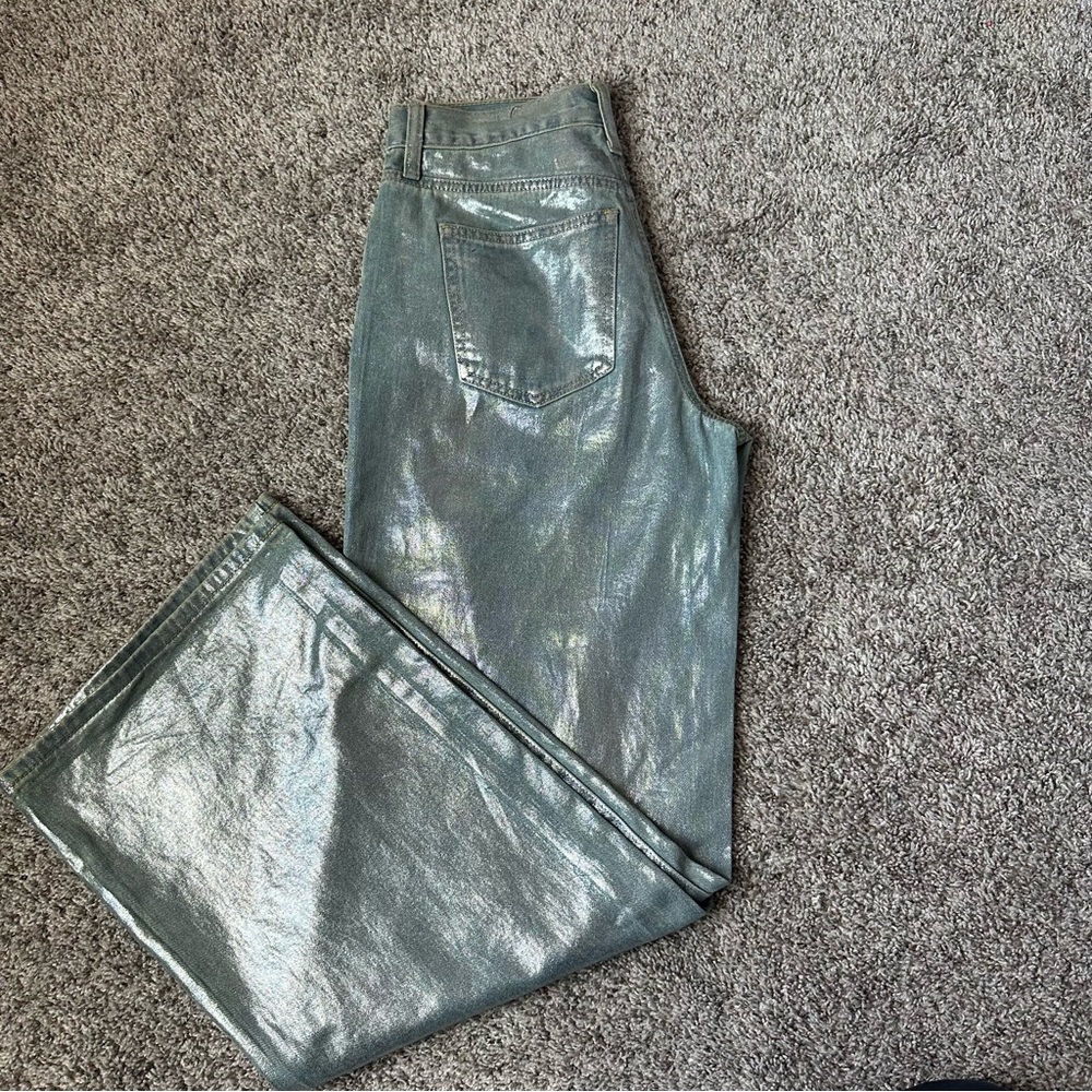 Metallic blue light wash jeans